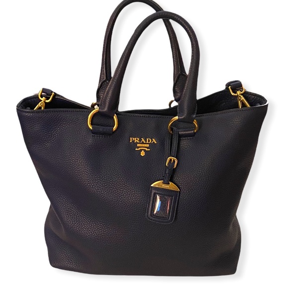 Prada Handbags - PRADA Vitello Phenix Tote Navy Blue